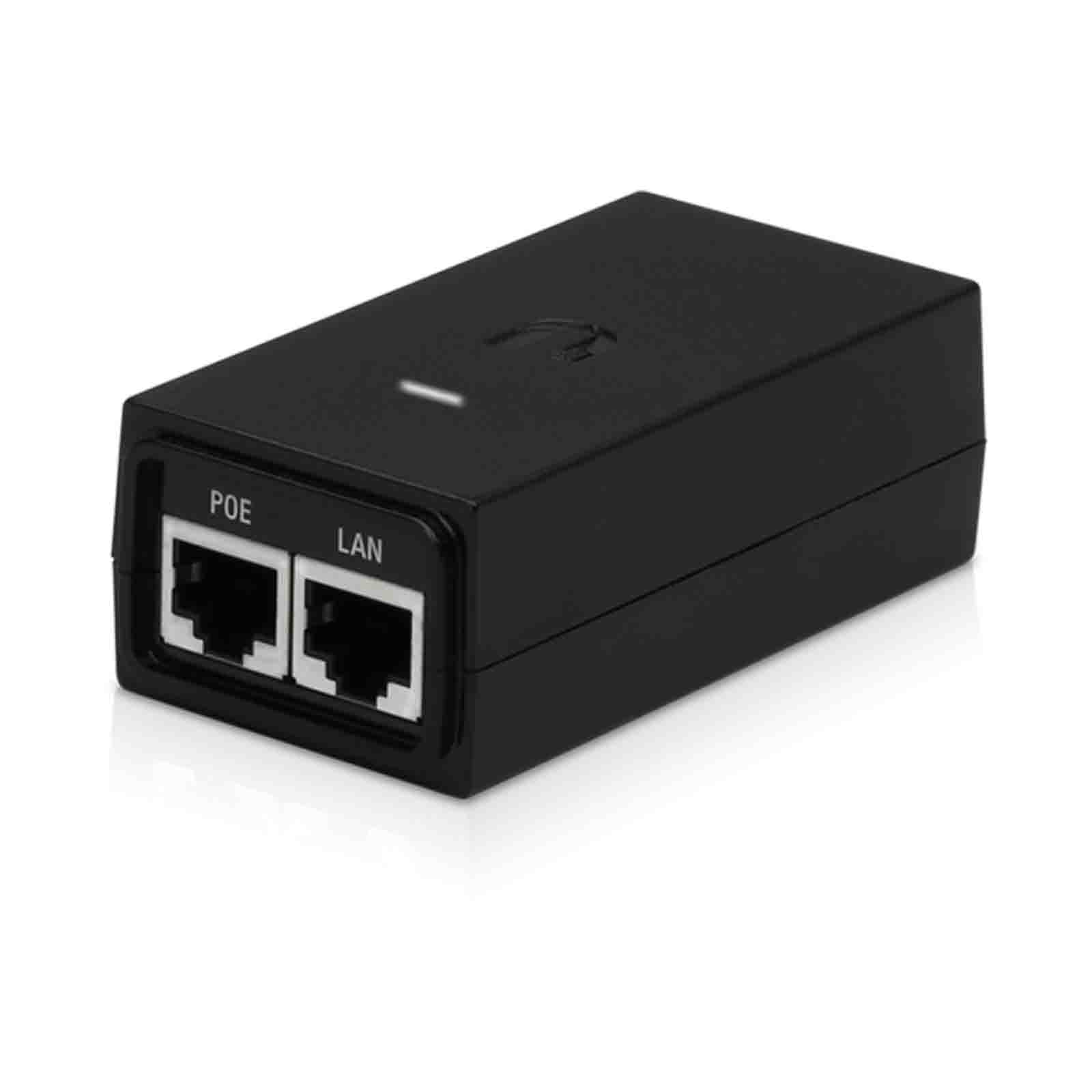 Zasilacz PoE Ubiquiti z oznaczonymi portami POE i LAN